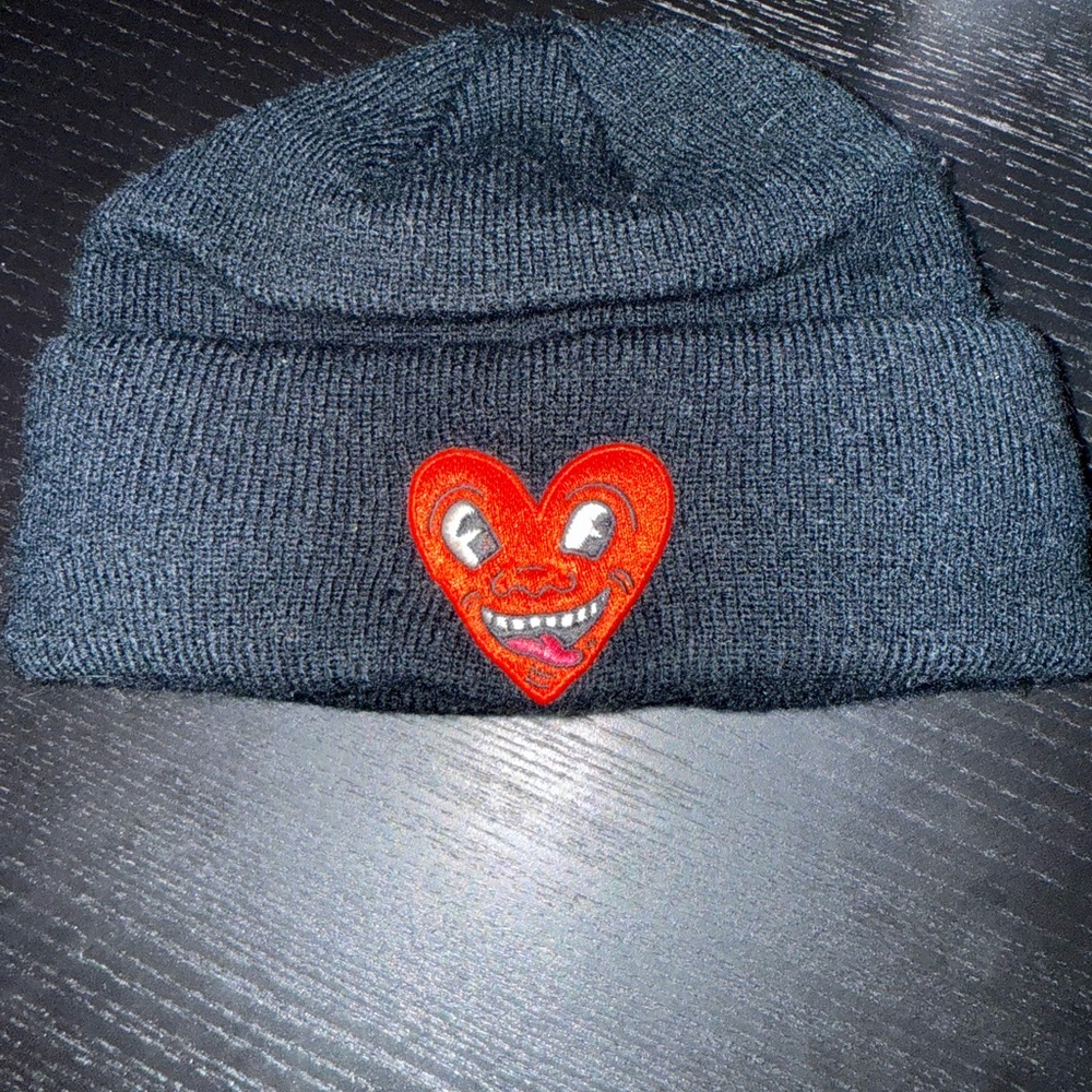 Kids Black Beanie with Red Heart Patch